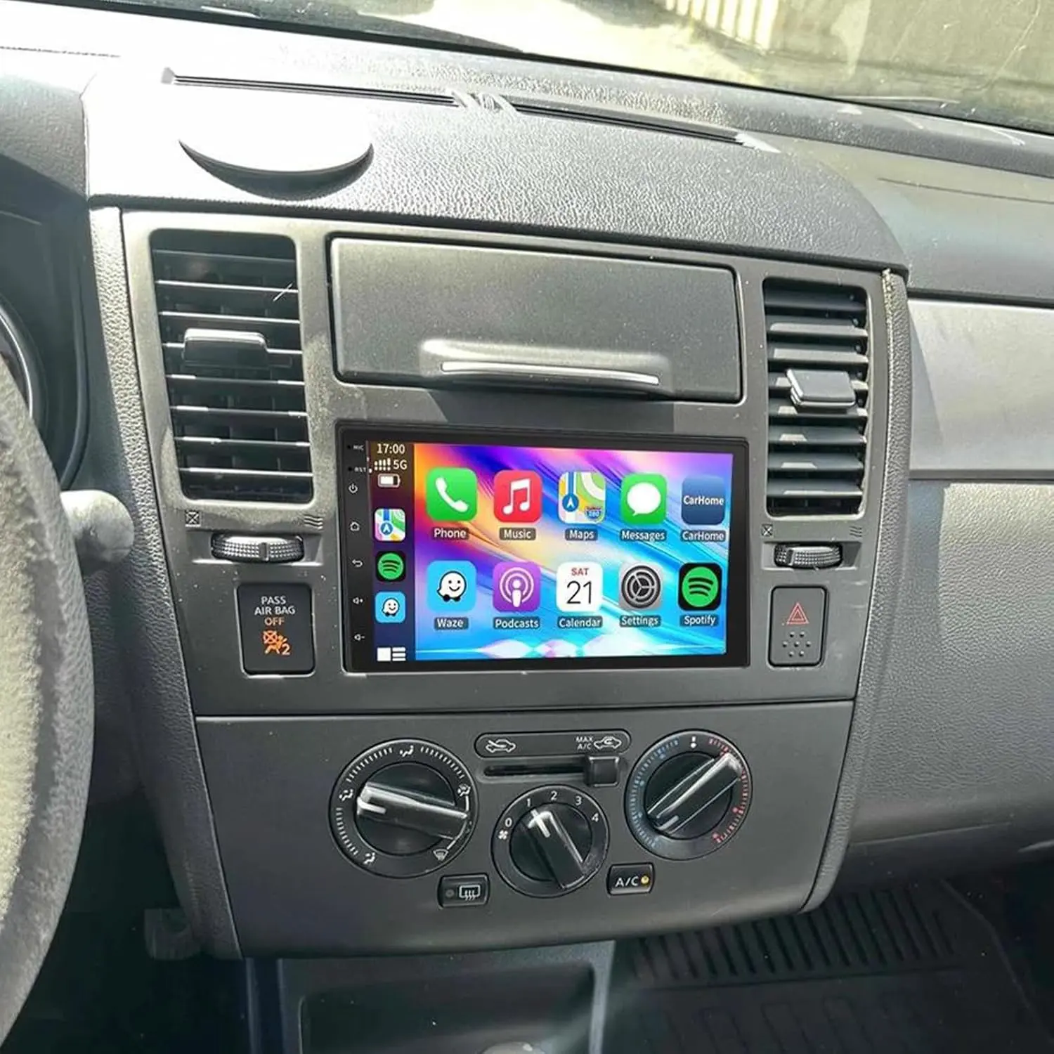 7" Android Double DIN Car Stereo for Nissan Versa 2007-2011 (2+32GB), Touchscreen Radio with Wireless CarPlay, Wired CarPlay, Android Auto, GPS Navigation, Bluetooth, WiFi, Backup Camera, Multi-Language Support