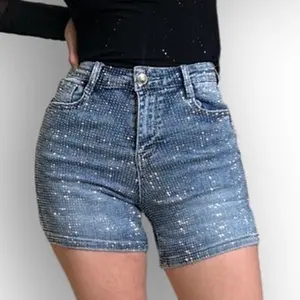 Natali Collection Mom Denim Shorts - Full Rhinestone Womenswear Bottom Jean Everyday