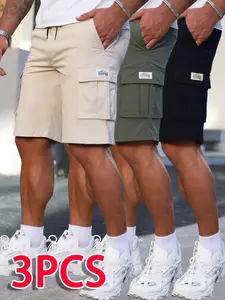 3-Pack Men’s summer cargo shorts with a loose straight-leg fit, street-style workwear look for casual wear and everyday commuting.