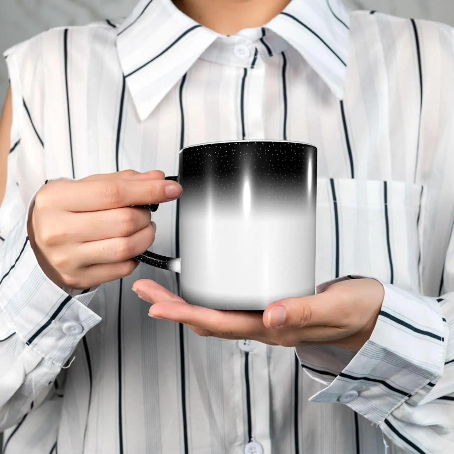 11oz Color-Changing Durable Ceramic Mug with Heart Handle, Thick Sturdy Safe Thermochromic Cup, Custom Photo-Name-Logo Gift for Home & Office Coffee/Tea (Hand Wash Only), Customized