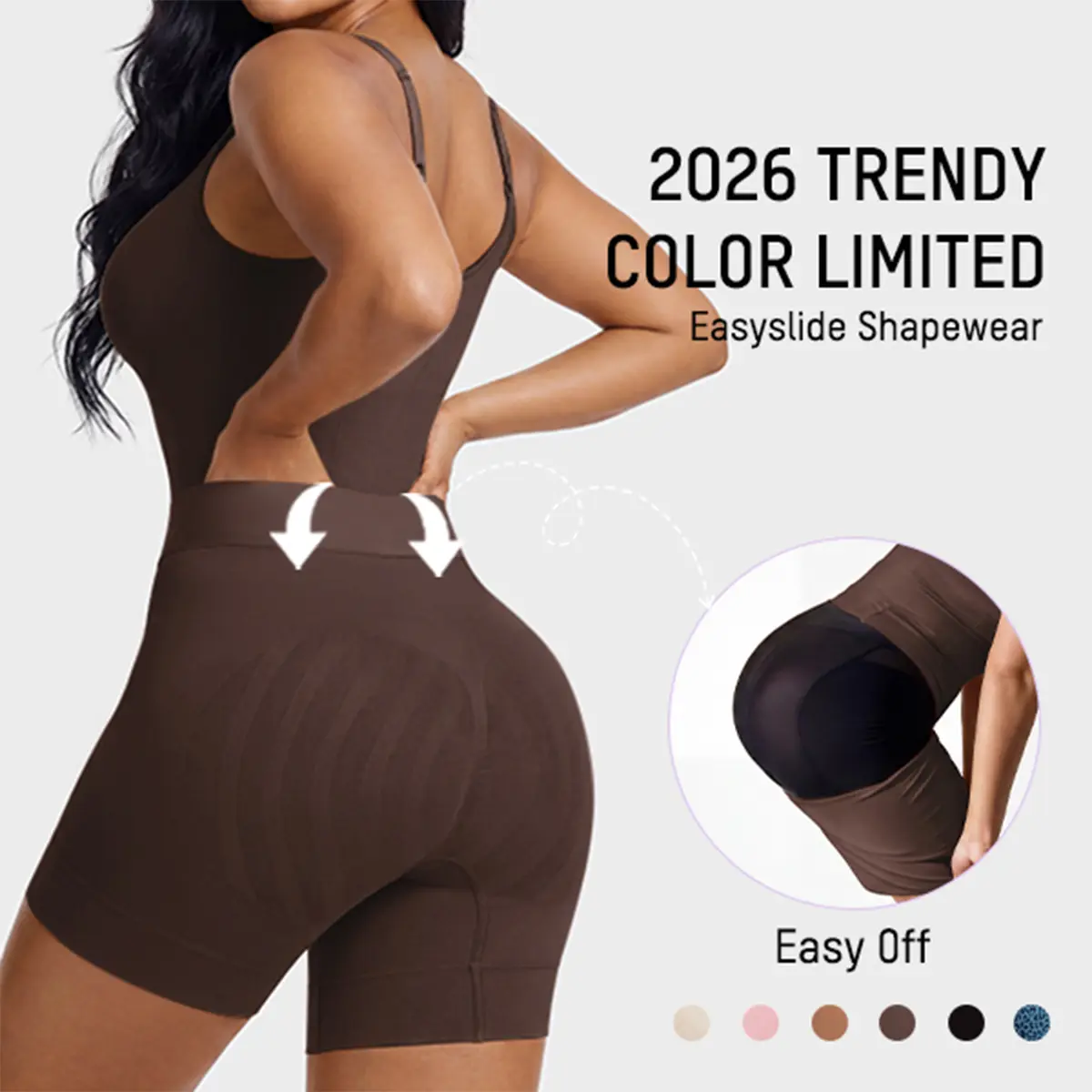 SHECURVE Easyslide Faja Shapewear for Women Tummy Control Butt Lifter Bodysuit with Pull Down Bathroom Design Back Support & Cotton Gusset for Postpartum Moms & Everyday Wear High Waisted Shapewear