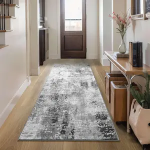 Non Slip, Washable, Soft Abstract Long Carpet Runner Rug with Rubber Backing for Hallways, Kitchen, Bedroom, Bathroom, Entryway, Grey, 2x6 ft