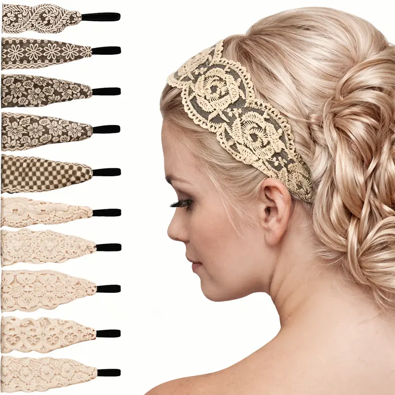 Women’s Vintage Detailed Lace Texture Headband - Cute Female Breathable Slip-on Stretch Elastic, Lightweight Boho Floral Hair Accessory, Bun-Stay Support, Daily Elegance for All-Day Comfort & Casual Use