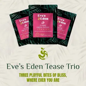 Eve's Eden Tease Trio - Femme Fresa Fatale Gummies 3-Pack | Botanical Wellness Blend for Women's Vitality & Mood | Travel-Friendly Edible Supplement Dietary Fitness