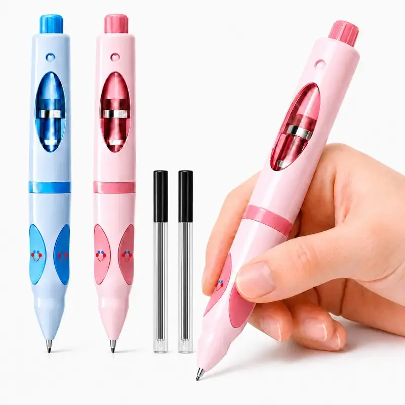 Ergonomic Pen Grip Writing Aid - 0.7mm Practice Pencils with Auto-Fill System, Posture Training Design, Cheerful Colors, 12 Refills, Control Tool for Students (Sports & Outdoor Protective Gear)