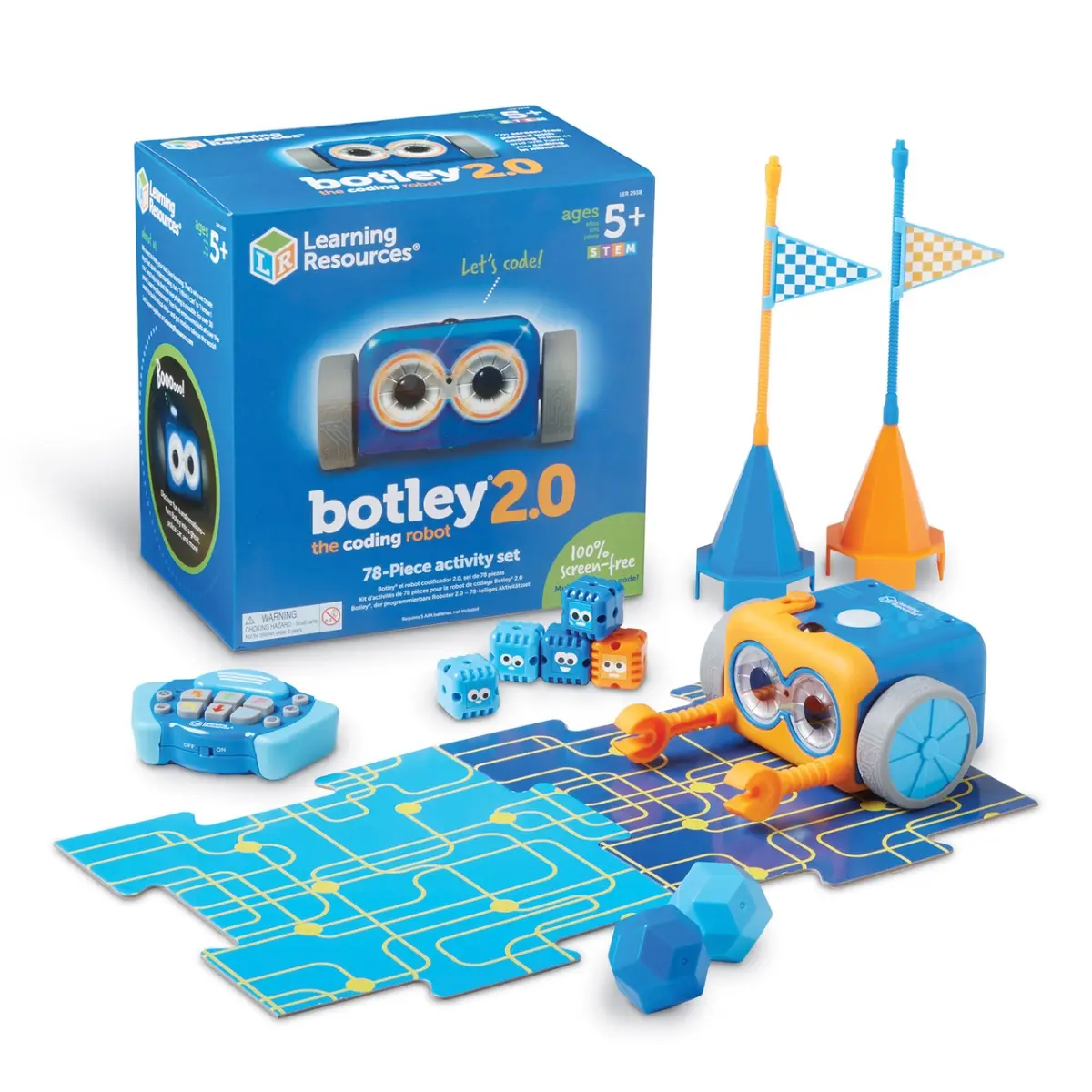 Learning Resources LER2938 Botley 2.0 The Coding Robot Activity Set, 78-piece, 3.15 lbs., 100% screen-free play, built-in sensor, light show (Cat Toy for Interactive Coding Play), Toddler Learning Activities, Ages 5+