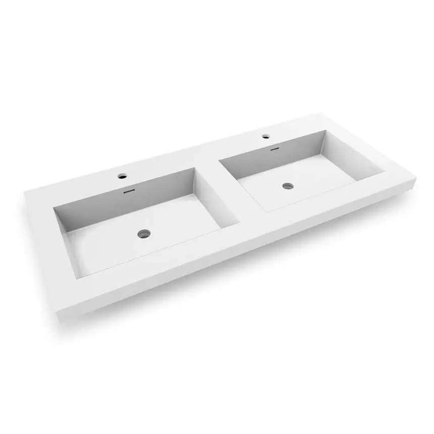 Dowell 60-7/8" Bathroom Topmount Resin Basin with Overflow - Two 19-3/4" Sinks, 4-3/4" Deep - 000 6122BP Series