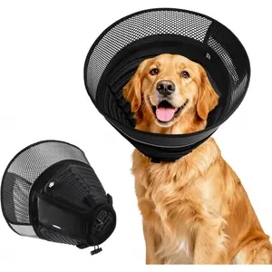 Upgraded Inflatable Dog Cone for Dogs After Surgery,Soft Adjustable Elizabethan Collar for Large Dogs,2-in-1 Dog Cone Collar with Detachable Anti-Licking Shield,Comfortable Pet Recovery E-Collar(L)