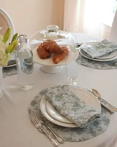 Hyacinth Blue Floral Round Placemats, Set of Four