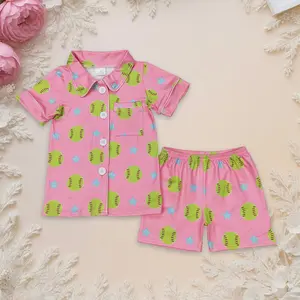 Kids Baby Girl Baseball Stars Buttons Top Shorts Pajamas Outfits Clothes Sets