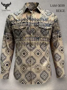 Lamasini CAMISA MT3039 WESTERN VAQUERA MALGA LARGA LAM-3039 BEIGE Long Sleeve Western Shirt with Geometric Pattern