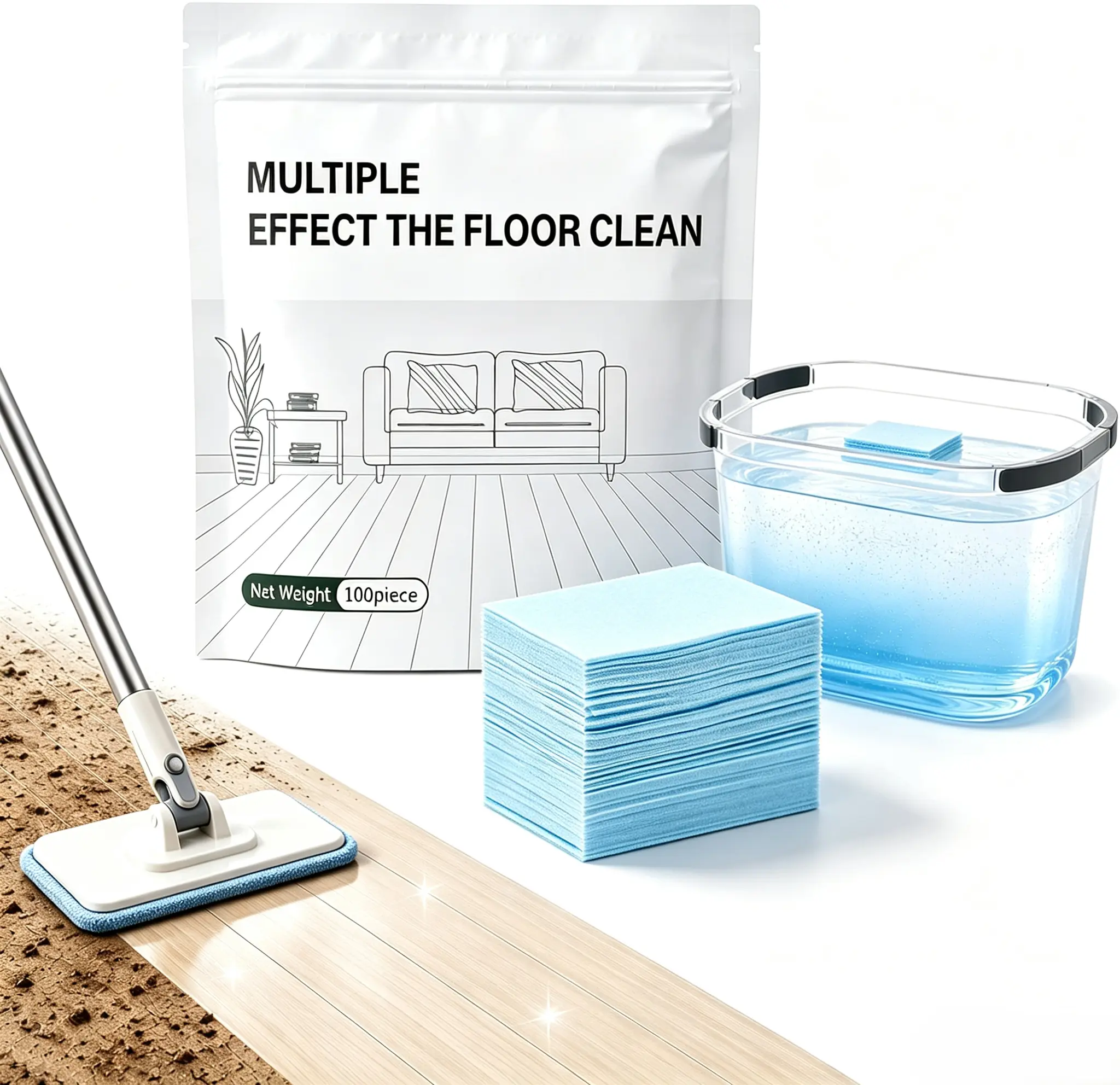 【MocaniUS】Multi-surface Floor Cleaning Tablets, 100 Pcs Floor Mopping Tablets Sheets for Hardwood, Tile, Laminate, Wall Tiles, Glass