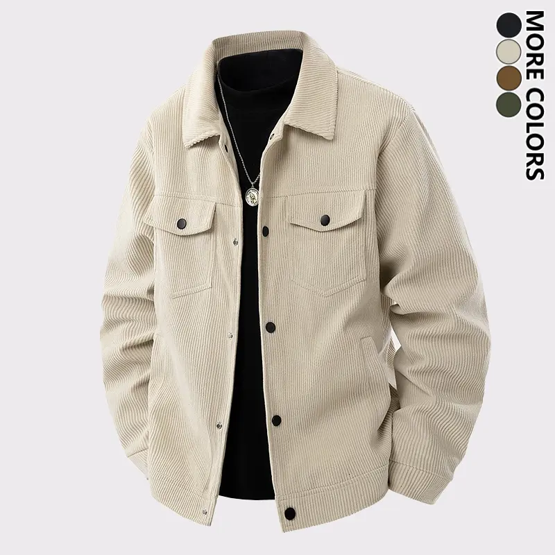 Men's Solid Corduroy Jacket - Smart Casual Lapel Coat with Chest Pocket for Spring Autumn Daily & Outdoor Trips