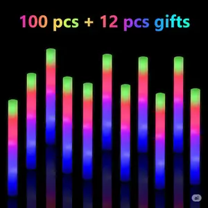 Christmas gift ideas LED Foam Glow Sticks Bulk 100/84/56/28 Pcs | Multi-Color Light Up Wands 3 Modes | Party Favors for Kids & Adults | Halloween, Wedding, Birthday Gifts, Christmas Gifts