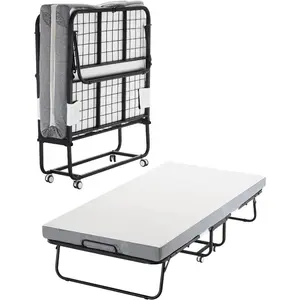 VEVOR 31 inx 75 in Folding Bed with 4 in Mattress, Twin Size, White, Metal Frame Memory Foam Mattress, Portable Rollaway Bed, 300 lbs Weight Capacity, Adult, Guest