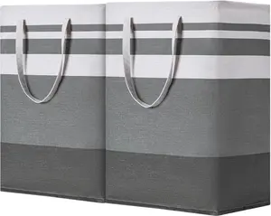 2 Pack Large Laundry Basket,Waterproof Freestanding Laundry Hamper,Collapsible Clothes Basket with Easy Carry Handles in Laundry Room Bathroom Bedroom Dorm,Gradient Grey,75L