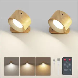 LED Wall Sconces, Rechargeable Wall Mounted Lamps w/Remote, 360°Magnetic Rotating Wall Lights 3 Color Temps & Touch Control, Dimmable Cordless Lights for Study Bedside Bedroom Hallway 2 Pack