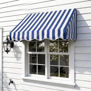 Window and Door Awning 4ft, Blue White Striped Patio Sun Shade, Heavy Duty Iron Frame, Outdoor Weatherproof Canopy, Residential and Commercial Use