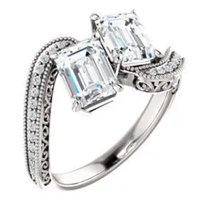 Cubic Zirconia Engagement Ring- The Aylen (Customizable Enhanced 2-stone Radiant Cut Artisan Design with 3-sided Filigree and Pavé Band)