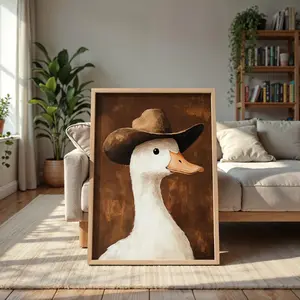 Cowboy Duck Funny Farmhouse Animal vintage Poster, Western Duck Cabin print, Outdoor Sports Hunter wall art Rustic Country Decor, Gift for Dad Hunter