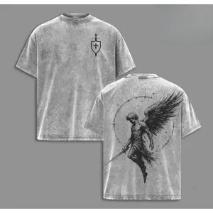 Sanctus Michael Archangelus x Flaming Sword x Shield x Scales of Justice Archangel Michael T-Shirt Acid Wash Church Clothing Fitness Pump Sleeve, Christian Religion, Jesus Clothing