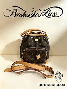 Pre-owned Louis Vuitton Monogram Nano Bucket Bag (Vachetta Leather Trim, Gold Hardware)