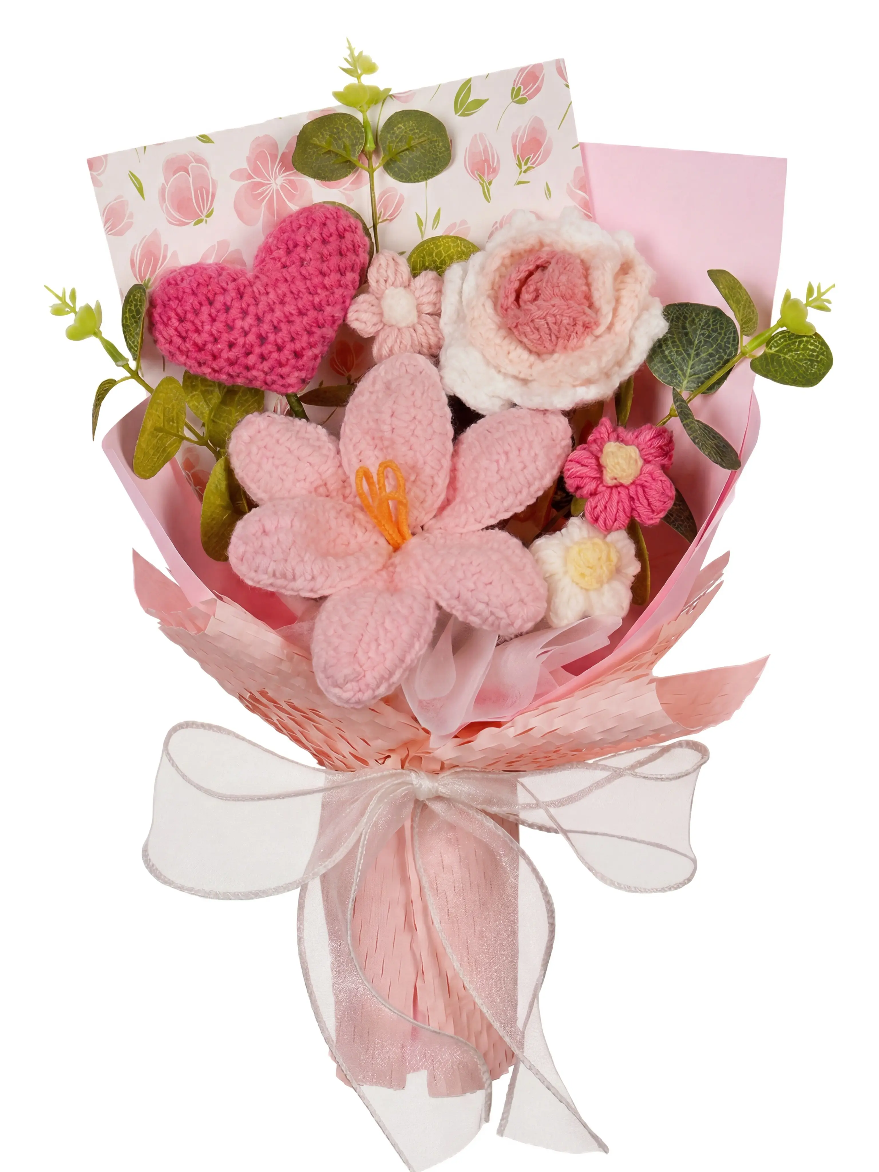 Hand-Knitted Artificial Yarn Bouquet - Tulip-Inspired Decorative Fake Flowers for Home Decor, Room Decor & Gifts (Pink, Purple; Gifts for Your Girlfriend)