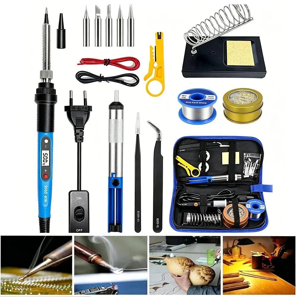 16‑in‑1 80W Digital Soldering Iron Set, 110‑220V Universal Voltage, ON/OFF Switch Rubber Anti‑Slip Grip, Fast Heat‑Up Welding Tool Kit for Circuit Repair, Home Workshop and Amateur DIY Projects