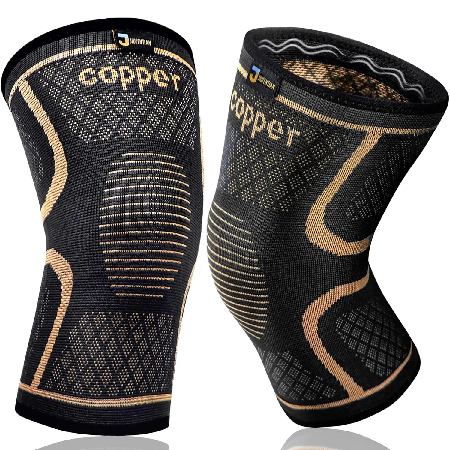 Copper Knee Brace 2 Pack, Copper Compression Knee Sleeve Support for Men Women, Sports Running Gym Knee Support, Large