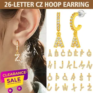 FindChic 26 Letter Hoop Earrings Cubc Zirconia Bling Iced Drop Earrings For Women Girls