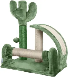 BOWHAUS Cactus Cat Tree, Cactus Cat Tower with Thickened Base, Green Cat Tower for Indoor Small Cats, Cute Cactus cat Tree Tower w/Scratching Post and Interactive Toy, 20-Inch