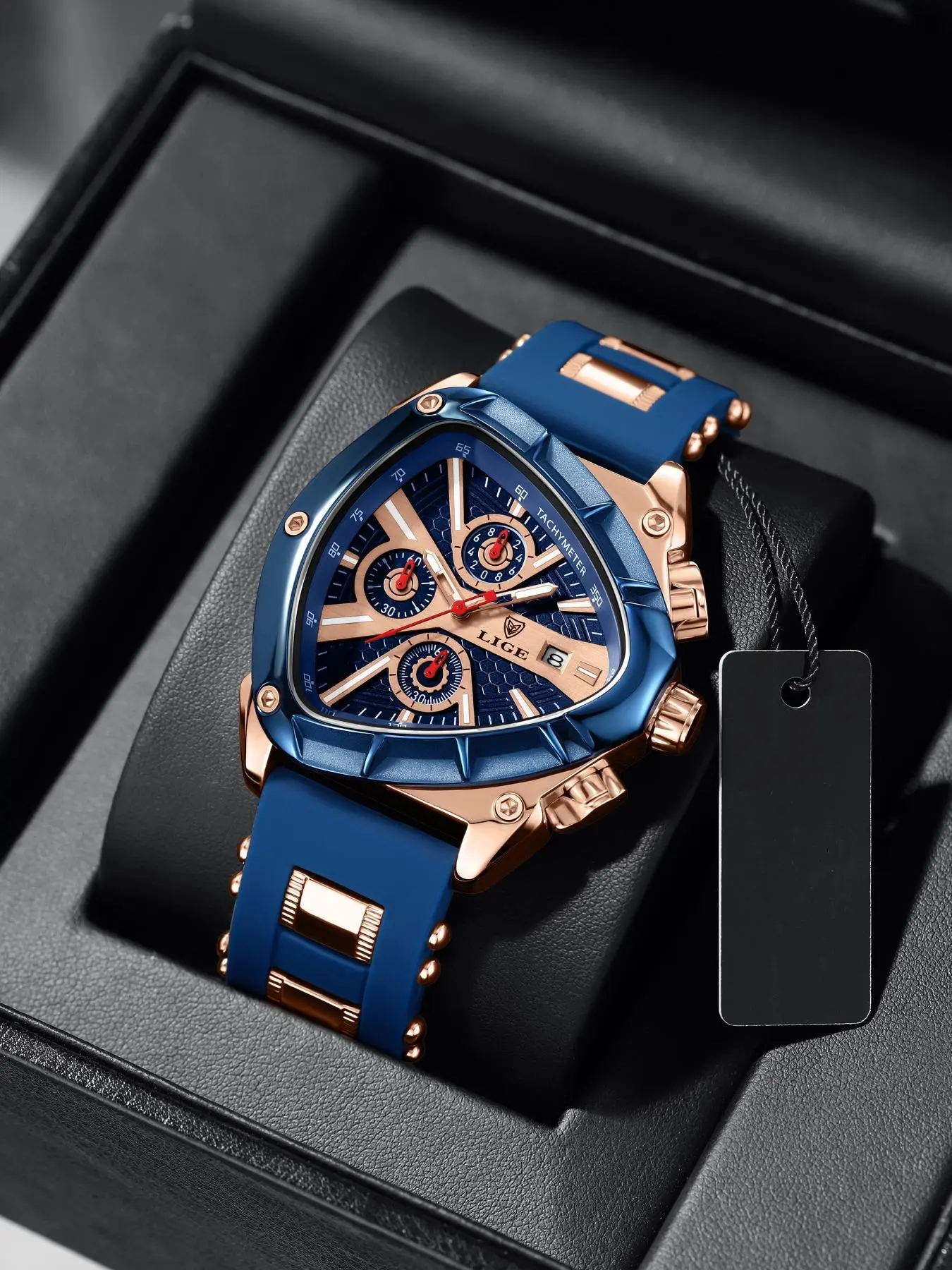 Men's Sportive Analog Quartz Movement Watch, Modern Fashionable Wristwatch, Casual Triangle Dial Sporty Watch with Gift Box, Trendy All-match & Exquisite Watch for Birthday Gift, Boxed Watches, Sports Quartz Watch