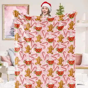 Funny Blanket Christmas Fuzzy Blanket Gingerbread Man Candy Cane Throw Blanket Xmas Winter Soft Cozy Flannel Blanket for Home Bed Sofa Couch Christmas Present
