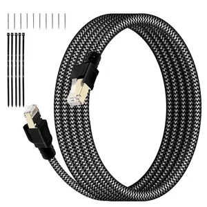 Cat8 Ethernet  33FT - 40Gbps 2000MHz High Speed Braided Round LAN  with -Plated Connectors Shielded for Indoor/Outdoor Use