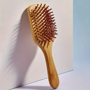 Bamboo Hair Brush, Large Square Paddle Wooden Air Cushion Comb, Scalp Massage Comb, Hair Styling Tool for Women & Men