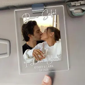 Custom Couple Photo Car Visor Clip: Personalized Couple Picture Sun Visor, Valentine Gift For Him