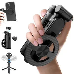 4-in-1 Multifunctional 360° Rotation Magnetic Selfie Stick, Mini Portable Extendable Phone Tripod with Remote and Metal Ring for iPhone & Android, for Travel Vlog Live Streaming (Black)