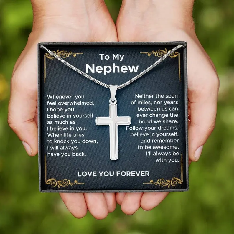 My Nephew Cross Necklace Gift, Nephew Gift from Aunt, Nephew Jewelry, Nephew Birthday Graduation Christmas Jewelry Necklace Gift