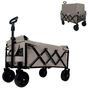 Premium Expandable Dual-Layer Utility Wagon with 100% Extra Space — 225lbs Capacity, Beige for Camping, Shopping, Sports, Gardening, Fishing