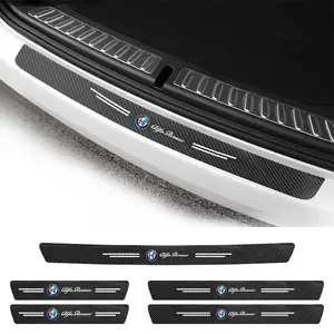 1/4/5/8/9Pcs Car Door Sill Carbon Leather Sticker Car Door Trim Sticker For Alfa Romeo 159 147 156 4C 8C 166 Giulia Giulietta Mito GT Stelvio Brera Spider Auto Accessories Decal For Cars