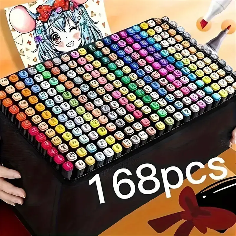 60/80/168 colored alcohol marker pens, chisels and fine double-pointed marker pen sets, suitable for children and adult artists to draw sketches, color illustrations, professional graphic marker pen sets, Halloween and Christmas holiday gifts