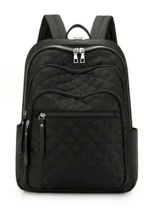 New Oxford Cloth Backpack for Women, Embroidered Diamond Pattern Large Capacity Travel Bag, Casual Laptop Backpack for Daily Use, Quilted Nylon Backpack