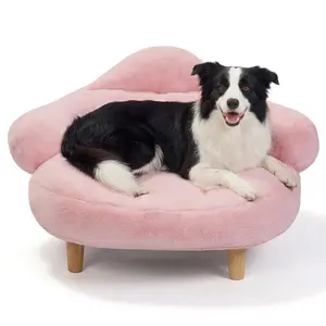 Veehoo Elevated Dog Couch Bed Ergonomic Spacious Light Pink 28L x 28W x 15H Sturdy Wood Legs Washable Cover Soft Cushion for Small Medium Dogs Modern Pet Bed