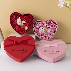 Bear Rose Gift Box, Red Artificial Flower, Artificial Bouquets, Heart-Shaped Storage Box, Artificial Flower Arrangements, Simulation Flower Home Decor And Party Decoration, Artificial Flower Gift, Valentine's Day, Birthday Gifts, Anniversary Wedding Gifts