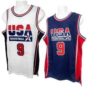 1992 USA #9 basketball shorts jerseys for men basketball jersey Sewing embroidery Retro basketball uniform big size Mesh breathable Casual loose sportswear Outdoor sportswear White Blue S-3XL 90s Dream Team Gym Workout Tops Gym Workout Clothes Shirts Acti