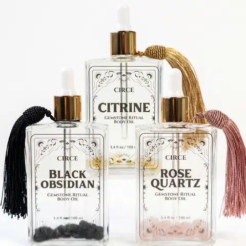 Circe Boutique 3-Crystal Gemstone Oil - Vanilla, Sunflower, Olive & Peach Infused Body Care Oil for Face, Hair & Cuticles with Cherry Blossom Fragrance
