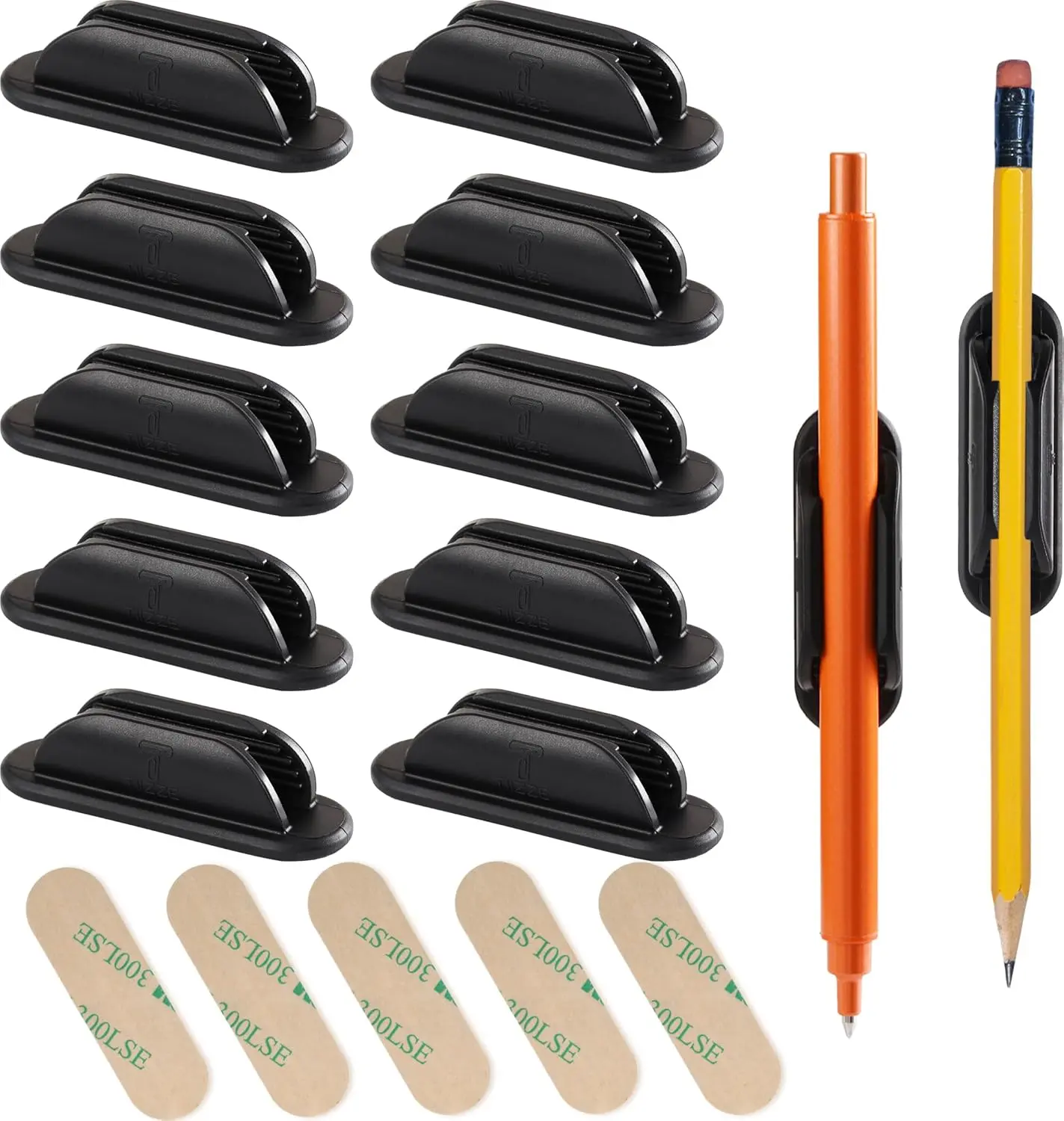 10-Pack Silicone Adhesive Pencil Holder, Compact Black Desk-Wall Clipboard Laptop Accessory with 15 Sticky Pads, Rugged Grip & Secure Hold for Classroom Teachers to Store Pens & Styluses