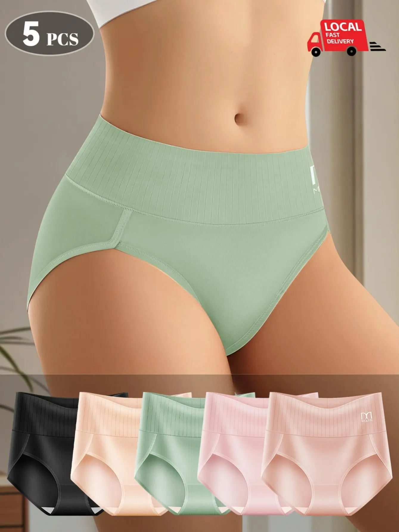 Women's 5PCS Plus Size High-Rise Cotton Seamless Briefs Set, Random Color Full Coverage Stretchy Waistband, Gentle Tummy Control Breathable Lightweight Soft Skin-Friendly Non-Irritating Daily Underwear, S-5XL