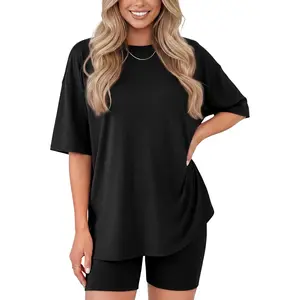 2 Piece Sets for Women Summer - Oversized T-Shirt and Biker Shorts Lounge Sets Matching Outfit for Travel Casual