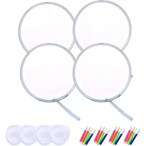 DIY Folding Fan White Hand Folding Fans Blank Round Handheld Fans Decoration Fan Craft Fan Can be Written and Drawn with 16PCS Color Pens, 4PCS Fans and 4PCS Bags